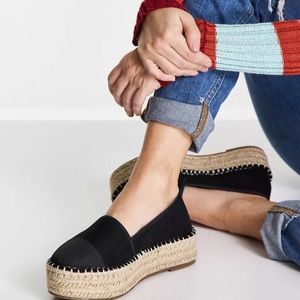 ASOS DESIGN Wide Fit Jala flatform toe-cap espadrilles in black